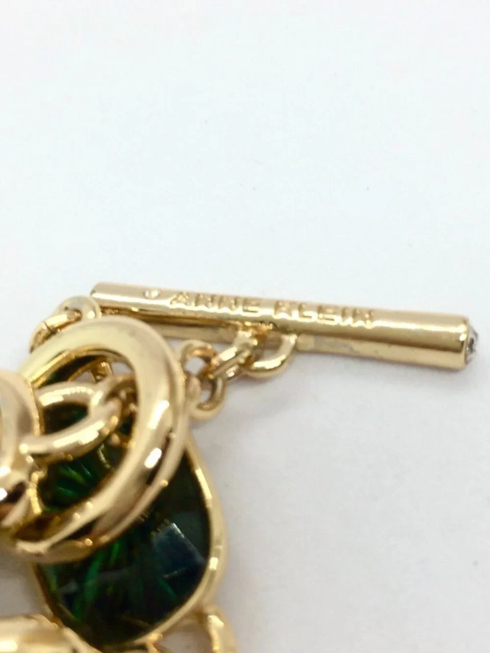 VINTAGE ANNE KLEIN Bracelet Green Brown Opaline Toggle Gold Tone